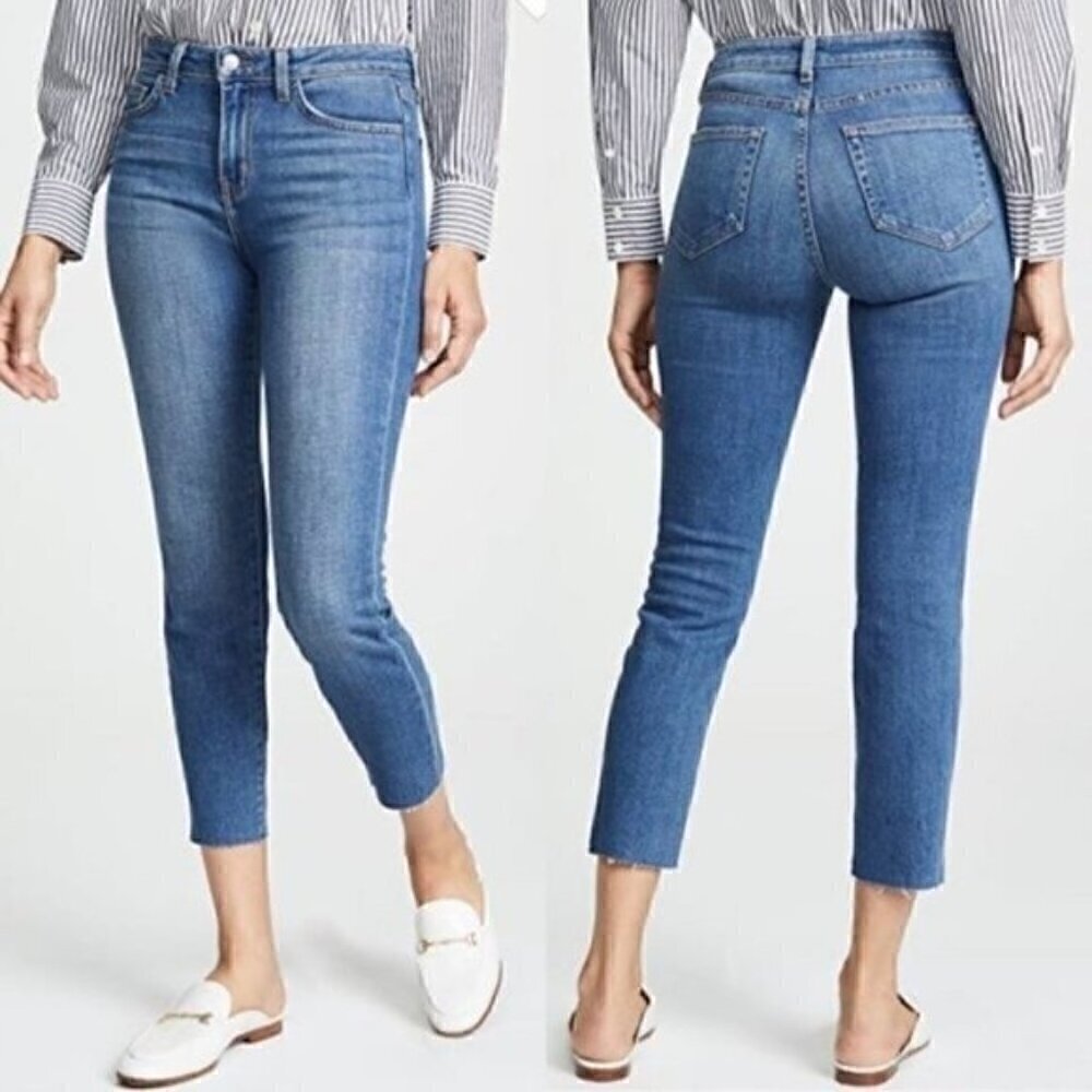 NEW L'Agence El Matador Fench Slim Medium Blue Wash Denim Cropped Jeans Size 25